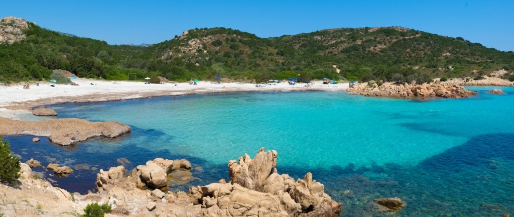 The beautiful blue waters and white sand beaches of Sardinia, Italy